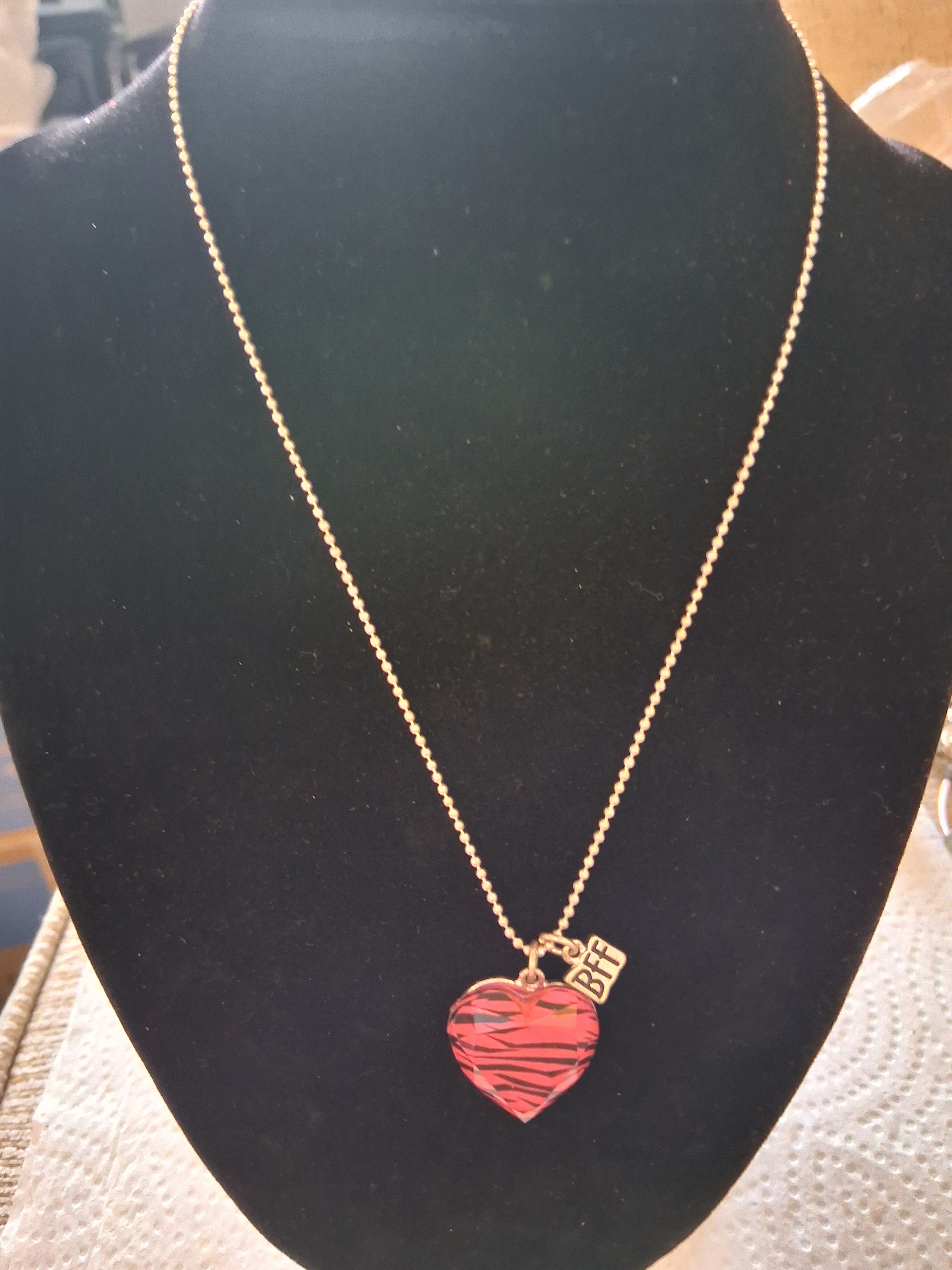 Gold-Tone Necklace With Red Zebra Heart And Bff Charm